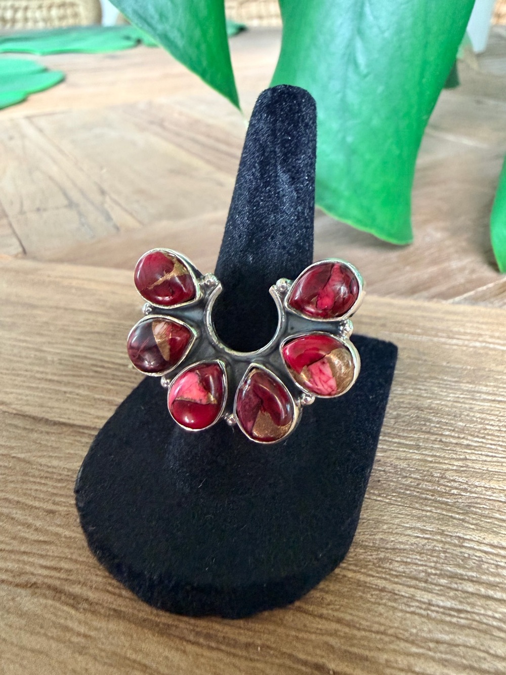 Red Rose Dahlia Naja Adjustable Ring | 925 Sterling Silver Closed Back New